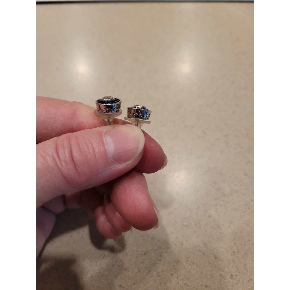 Art Deco Style Blue Sapphire Halo Stud Earrings Silver Filigree - Picture 2 of 2